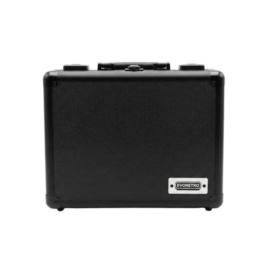 Evoretro black aluminum four-row graded card case with TSA lock for up to 120 slabs