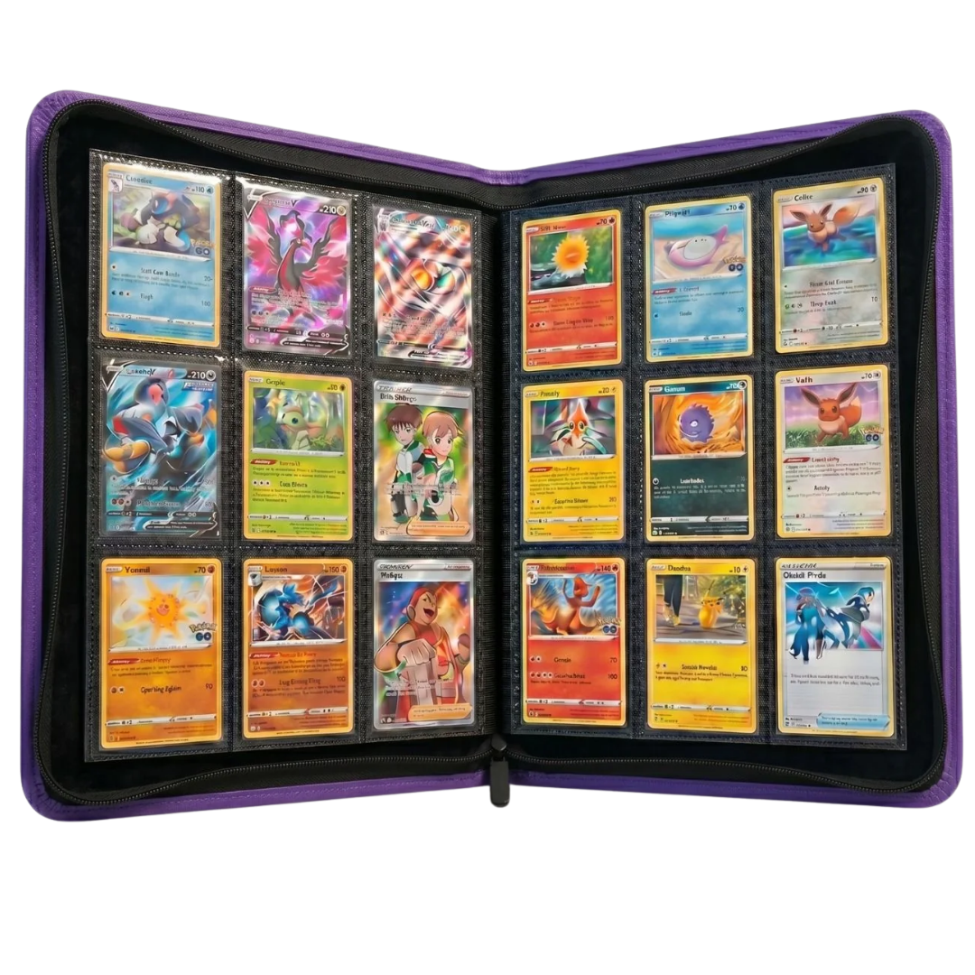 Evoretro purple 9-pocket zip binder for Pokémon, Magic: The Gathering, One Piece, and sports cards
