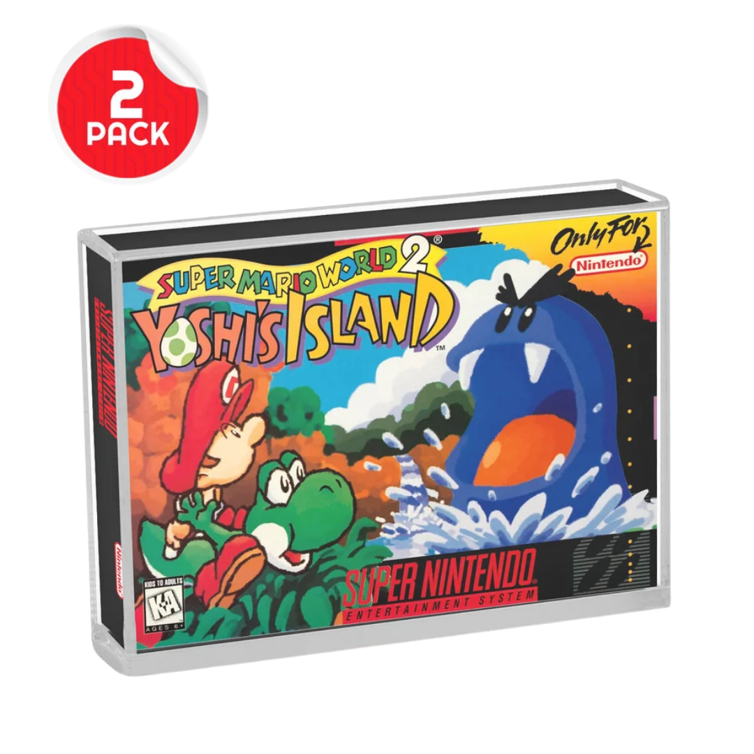 Evoretro clear acrylic protector for Nintendo 64 game boxes with sliding push-lock base, pack of two