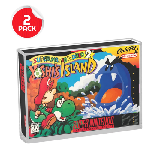 Evoretro clear acrylic protector for Nintendo 64 game boxes with sliding push-lock base, pack of two