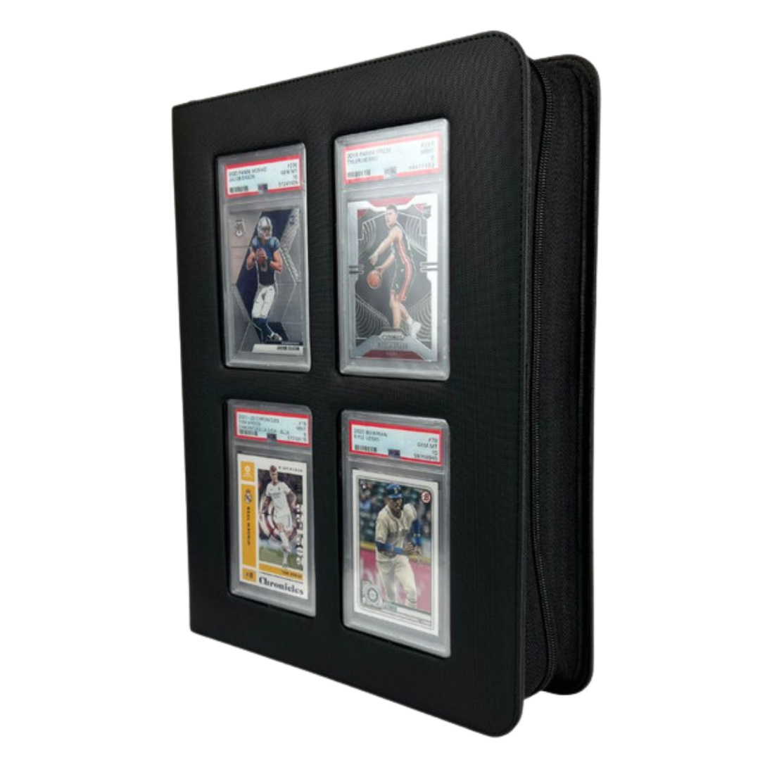 Evoretro Graded Card Binder holding 36 slabs with UV protection, zipper closure, and premium storage for PSA, CGC, and One Touch cases.