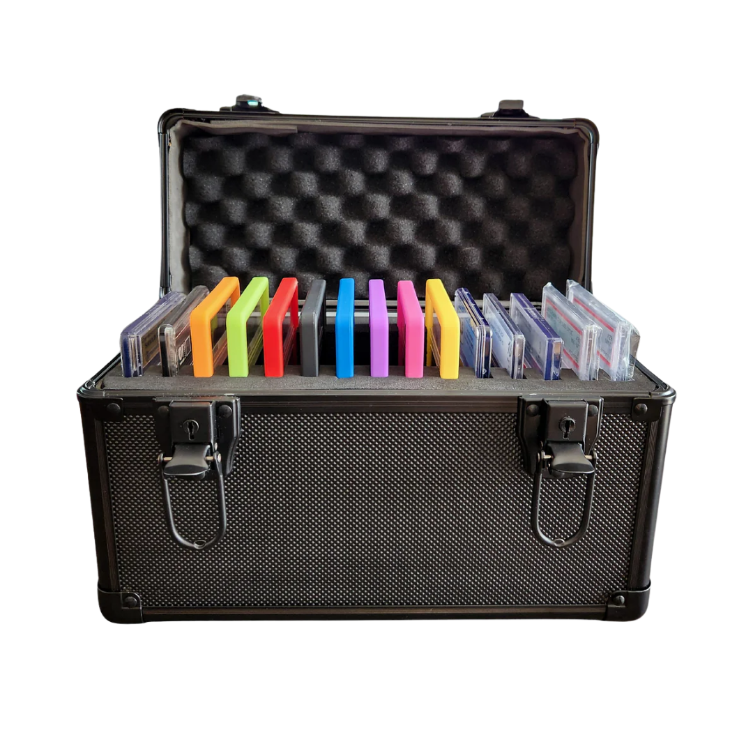 Evoretro Black Aluminum Graded Card Storage Case for 15 slabs, durable foam-lined case for PSA, CGC, or Beckett graded card protection and transport.