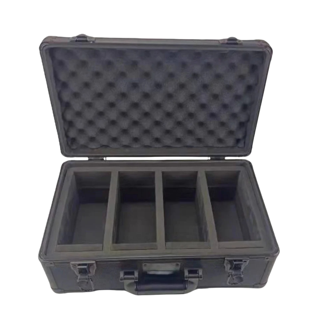 Evoretro Black Aluminum Graded Card Storage Case with TSA Lock, featuring 4 rows and holding up to 120 cards, designed for secure storage and transport of graded trading cards.