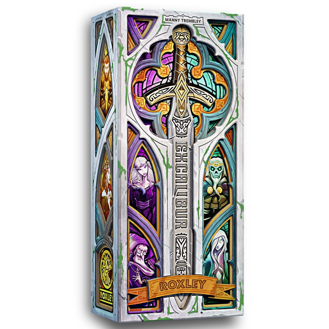 Excalibur bluffing party game with Avalon tiles Arthurian powers and legendary sword gameplay