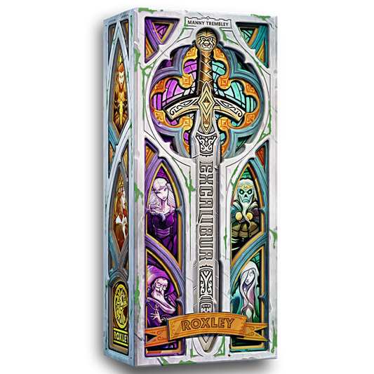 Excalibur bluffing party game with Avalon tiles Arthurian powers and legendary sword gameplay