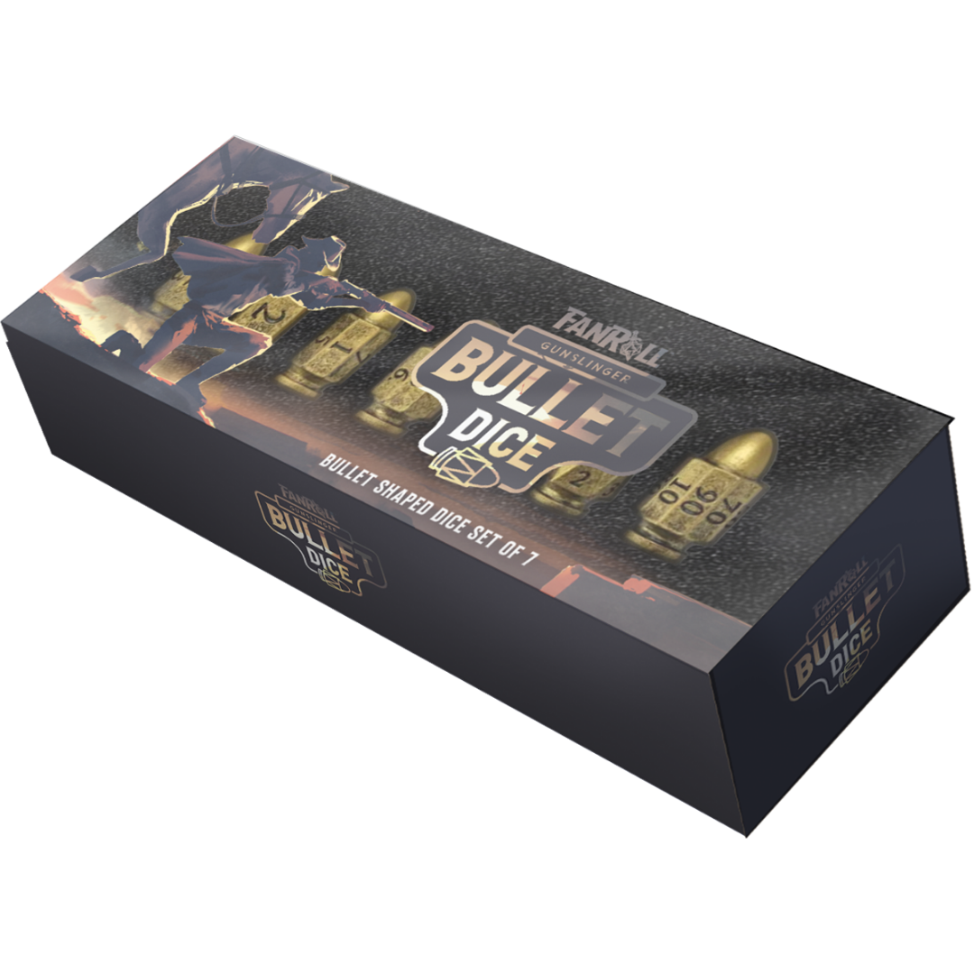 Fanroll Bullet Dice Gunslinger resin 7 piece polyhedral dice set for tabletop RPGs