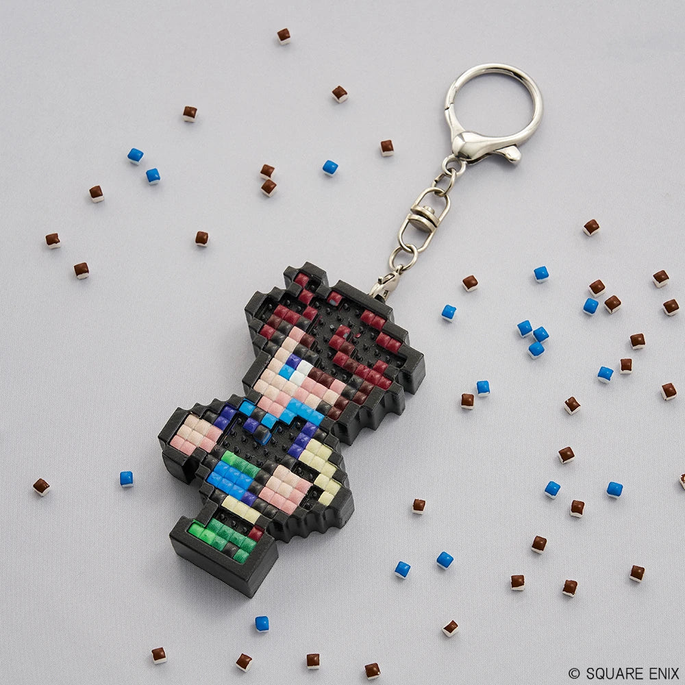 FINAL FANTASY Pixel Remaster DIY pixel art keychain kit with character beads, base, and keychain attachment.