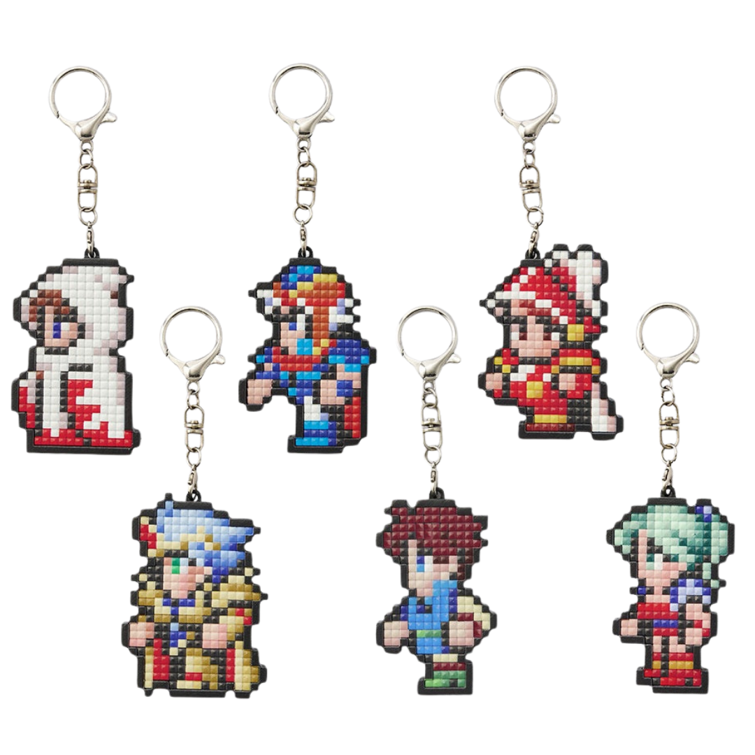 FINAL FANTASY Pixel Remaster DIY pixel art keychain kit with character beads, base, and keychain attachment.