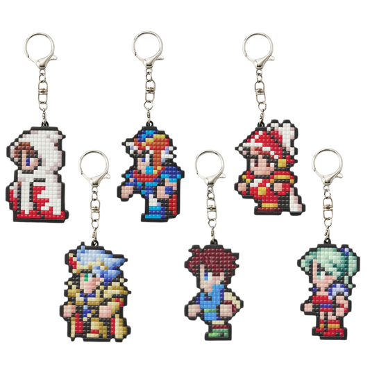 FINAL FANTASY Pixel Remaster DIY pixel art keychain kit with character beads, base, and keychain attachment.