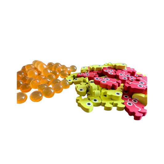 Finspan Upgrade Pack with premium wooden tokens and squishy egg pieces for an enhanced board game experience.