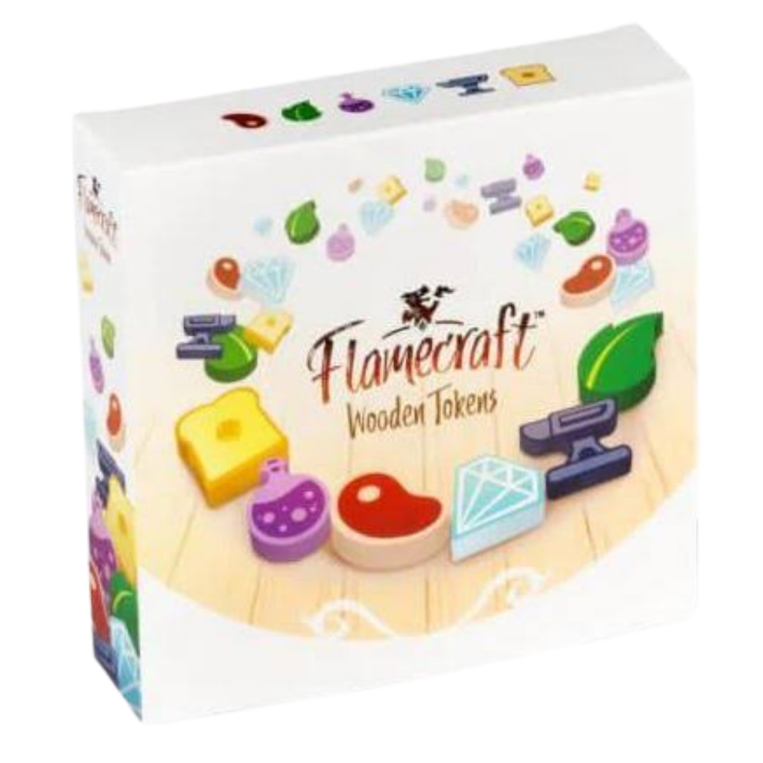 Flamecraft Wooden Tokens board game accessory for upgrading resource components and enhancing tabletop gameplay
