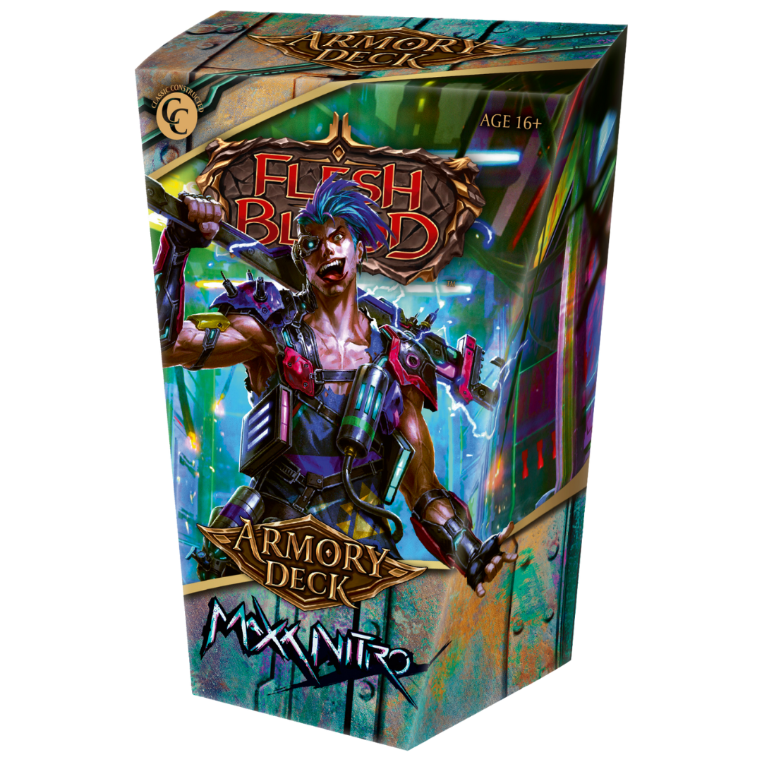 Flesh and Blood Armory Deck Maxx Nitro Blitz-ready Mechanologist deck with foil cards, perfect for new players and collectors, official FaB TCG product.
