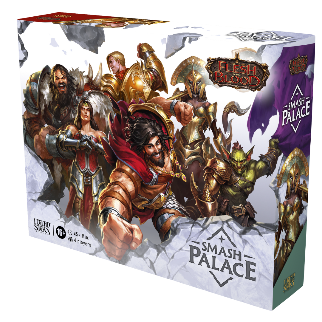 Flesh and Blood Smash Palace box set with boosters, heroes, tokens, and multiplayer game contents