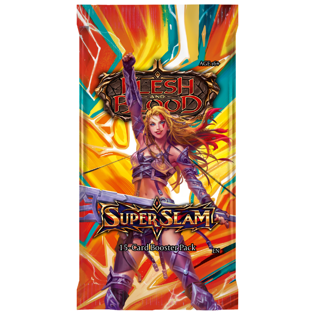 Flesh and Blood Super Slam Booster Pack featuring warrior artwork