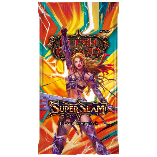 Flesh and Blood Super Slam Booster Pack featuring warrior artwork