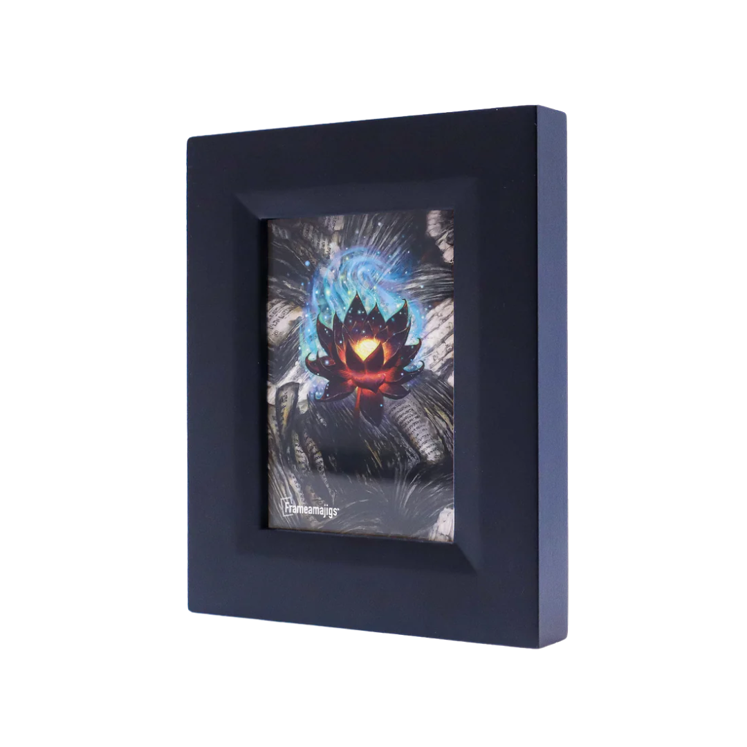 Frameamajigs black collectable card frame with magnetic One-Touch holder for displaying Pokémon, Magic, and trading cards
