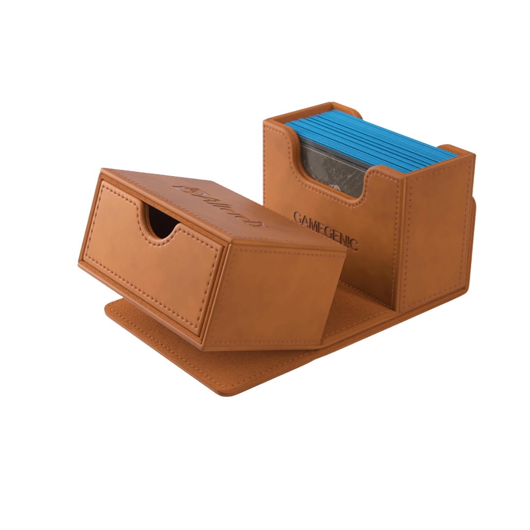 Gamegenic Altered TCG Deck Wallet brown leatherette with drawer and cut-out card ID window