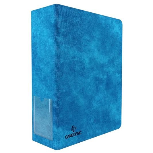 Blue Gamegenic D-ring binder for trading cards compatible with standard 9-pocket storage pages

