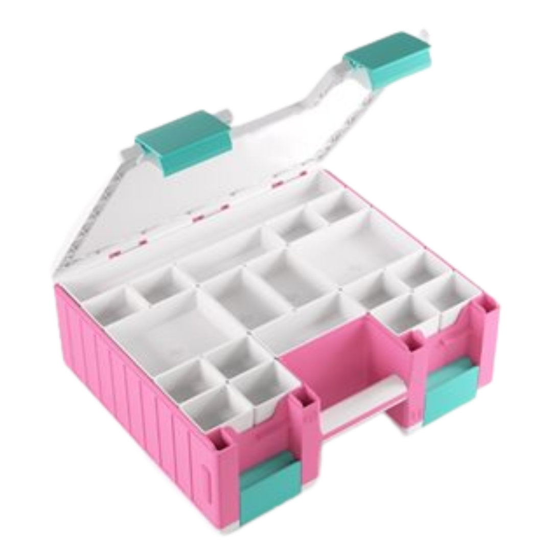 Pink/White/Teal Game Castle by Gamegenic, stylish modular organizer for TCG cards, deck boxes, and board game accessories.


