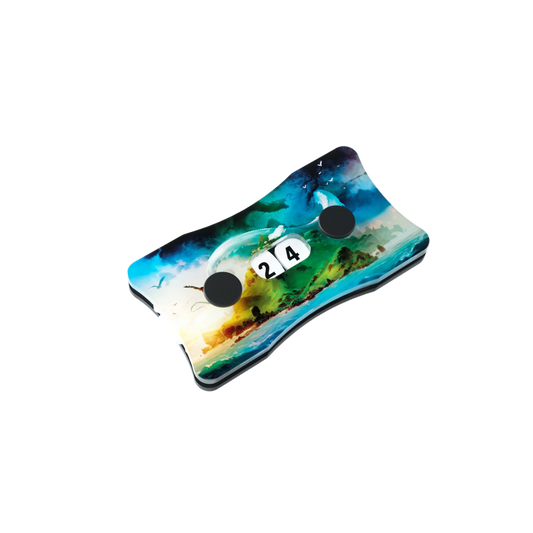 Premium acrylic Double Life Counters with Magic: The Gathering land-themed designs and a smooth-turn dial for precise life tracking.