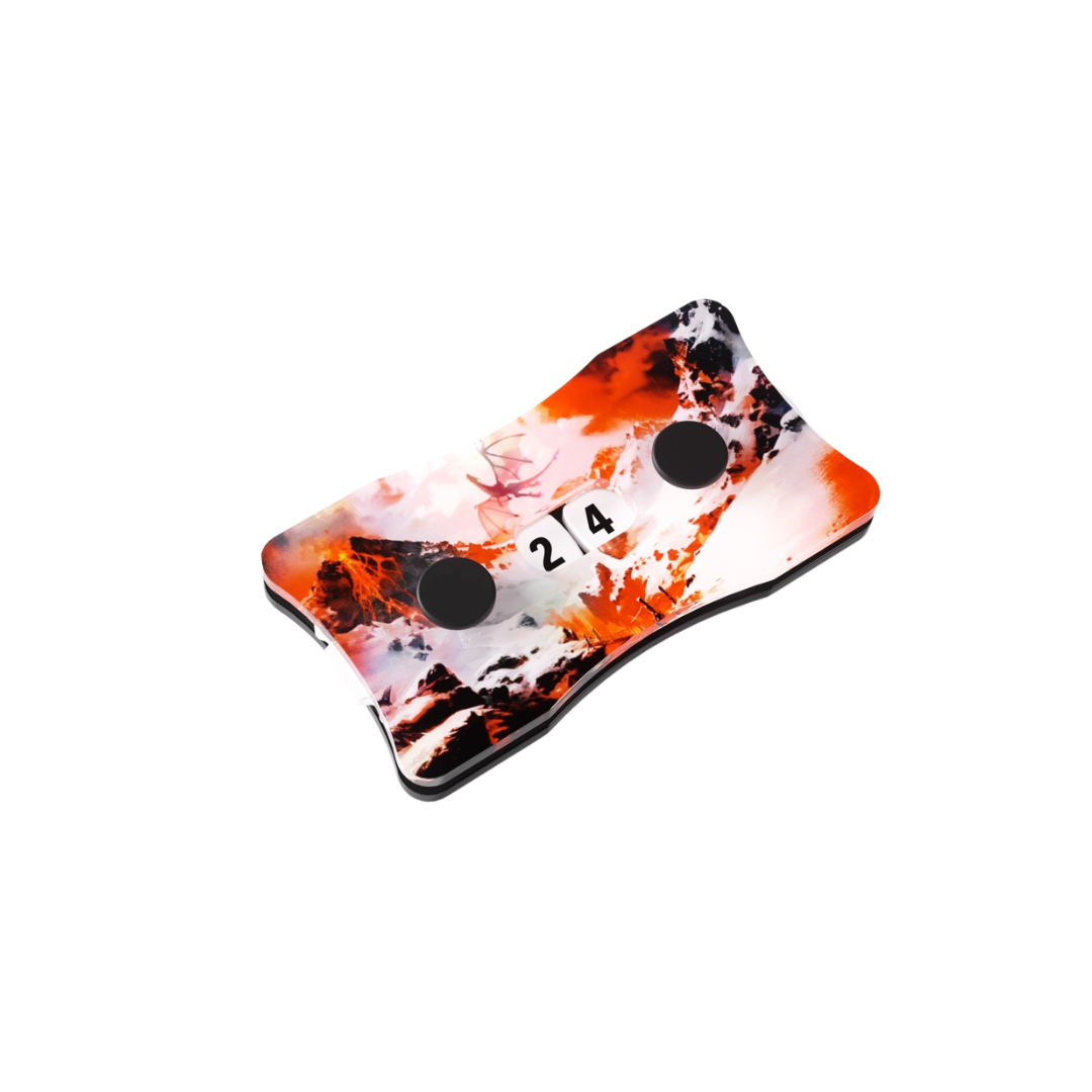 Premium acrylic Double Life Counters with Magic: The Gathering land-themed designs and a smooth-turn dial for precise life tracking.