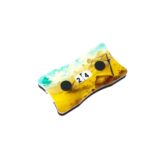 Premium acrylic Double Life Counters with Magic: The Gathering land-themed designs and a smooth-turn dial for precise life tracking.