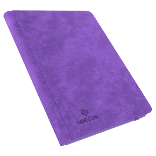 Purple Gamegenic 18-pocket Prime album with side-loading pages for secure standard trading card storage

