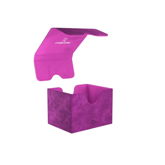 Gamegenic Sidekick Convertible XL deck box in purple, holds 100+ double-sleeved cards, premium TCG storage with secure magnetic lid and microfiber lining.