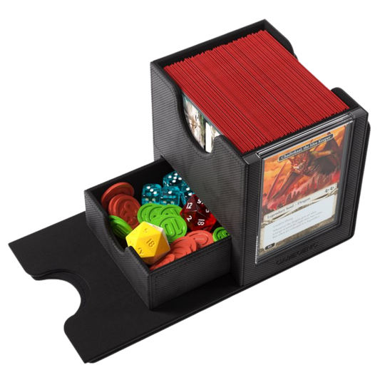 Gamegenic Sidekick Pro Convertible XL black deck box with removable Slide Card Case and accessory drawer

