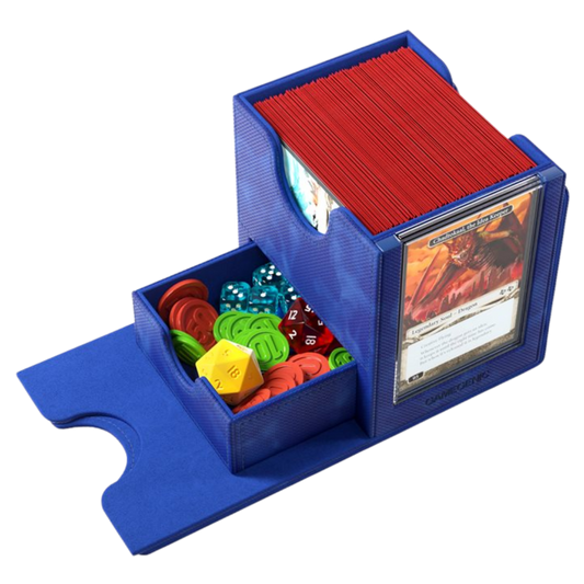 Gamegenic Sidekick Pro Convertible XL blue deck box with removable Slide Card Case and accessory drawer

