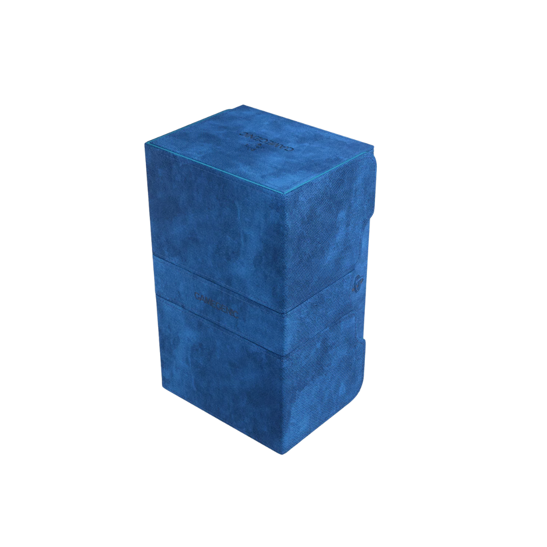 Gamegenic Stronghold Convertible XL deck box in blue, holds 200+ double-sleeved cards, premium TCG storage with secure magnetic lid, durable and stylish.