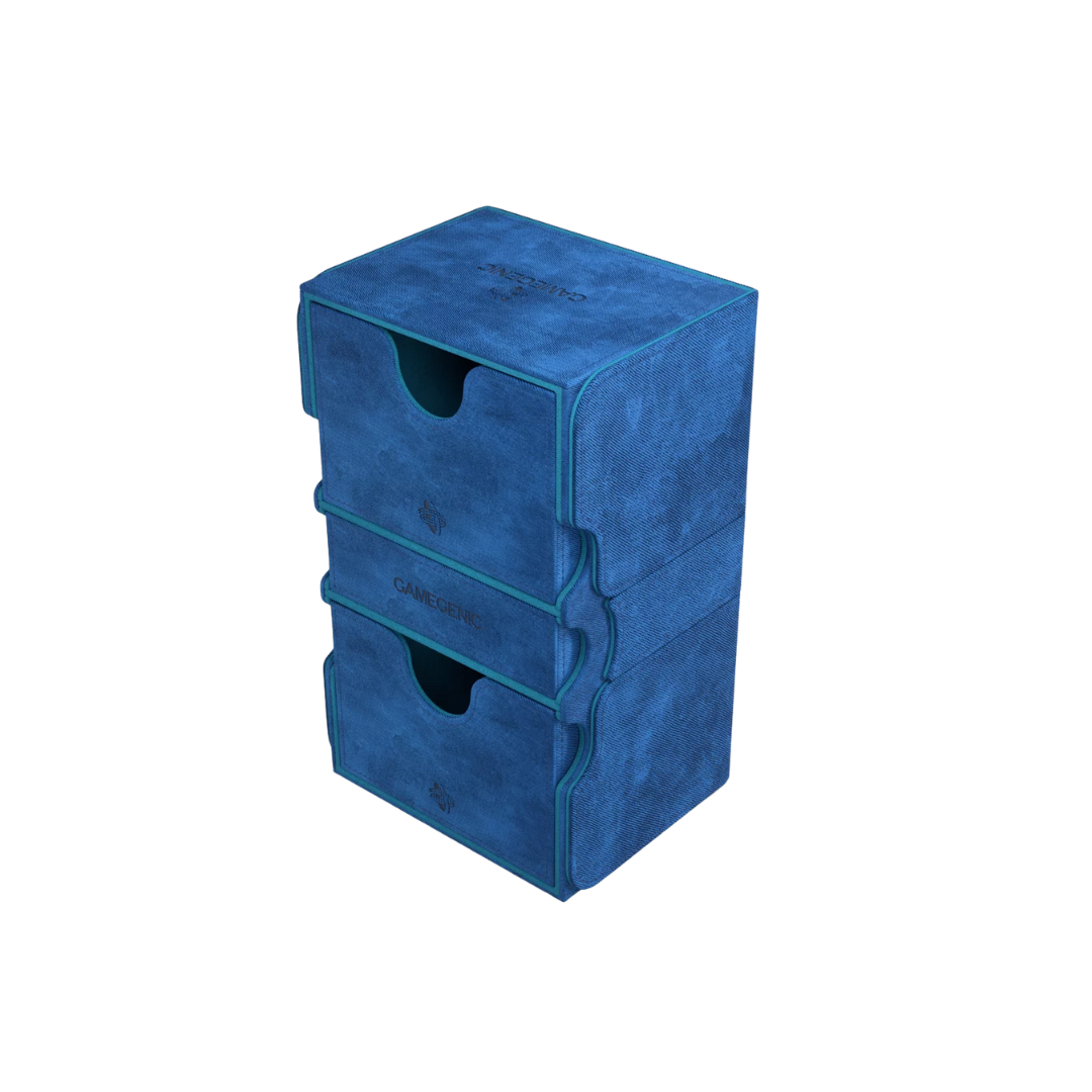 Gamegenic Stronghold Convertible XL deck box in blue, holds 200+ double-sleeved cards, premium TCG storage with secure magnetic lid, durable and stylish.