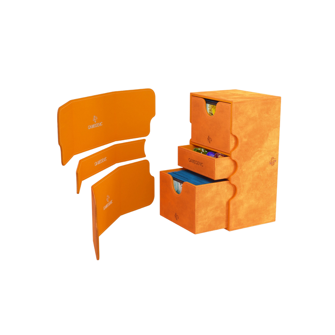 Gamegenic Stronghold Convertible XL Orange deck box for 200+ double-sleeved cards, premium TCG storage with magnetic closure and durable XenoSkin.