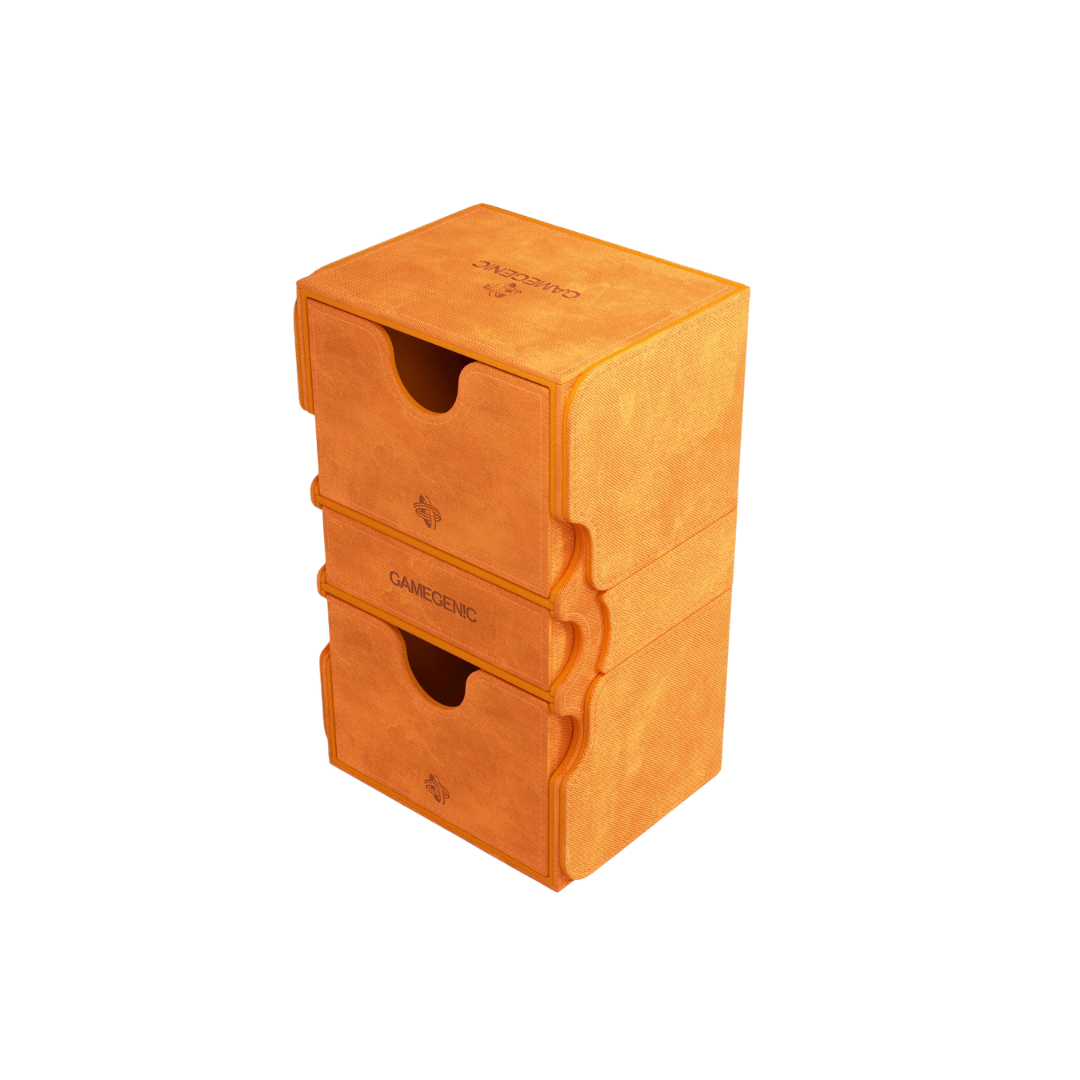 Gamegenic Stronghold Convertible XL Orange deck box for 200+ double-sleeved cards, premium TCG storage with magnetic closure and durable XenoSkin.