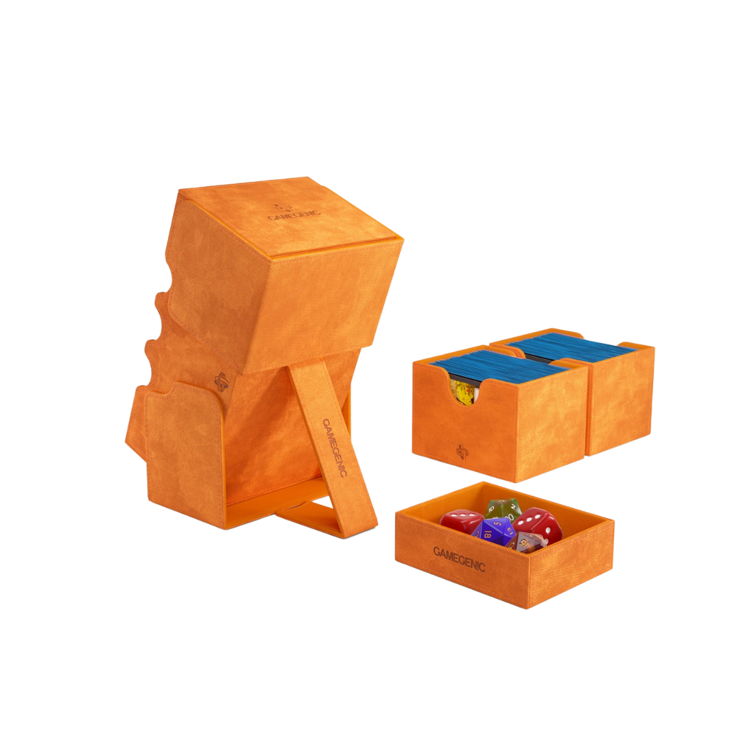 Gamegenic Stronghold Convertible XL Orange deck box for 200+ double-sleeved cards, premium TCG storage with magnetic closure and durable XenoSkin.