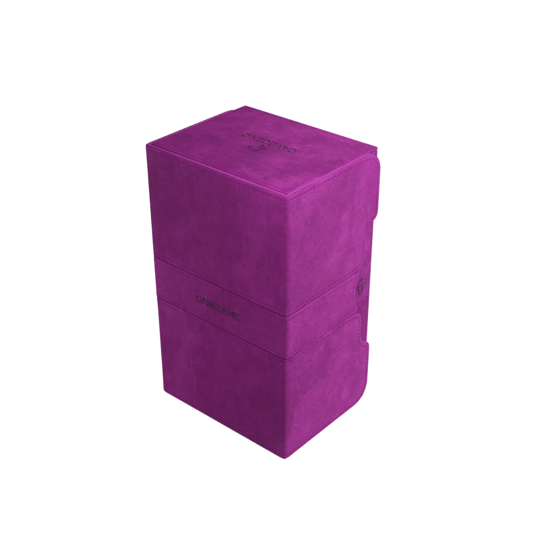 Gamegenic Stronghold Convertible XL deck box in purple, holds 200+ double-sleeved cards, premium TCG storage solution with a secure, durable design.