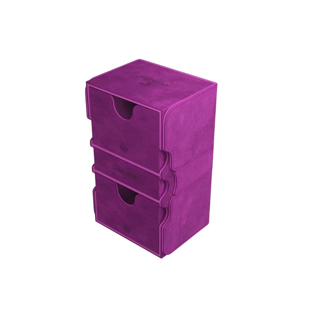 Gamegenic Stronghold Convertible XL deck box in purple, holds 200+ double-sleeved cards, premium TCG storage solution with a secure, durable design.