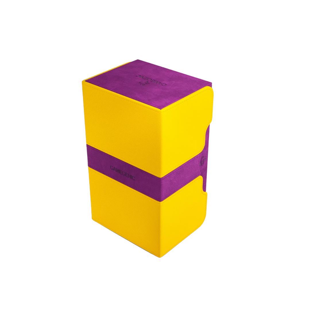 Gamegenic Stronghold Convertible XL deck box in purple, holds 200+ double-sleeved cards, premium TCG storage solution with a secure, durable design.