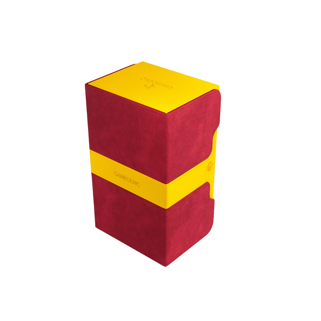 Gamegenic Stronghold Convertible XL deck box in yellow, large TCG storage for 200+ double-sleeved cards, modular design with secure magnetic closure.