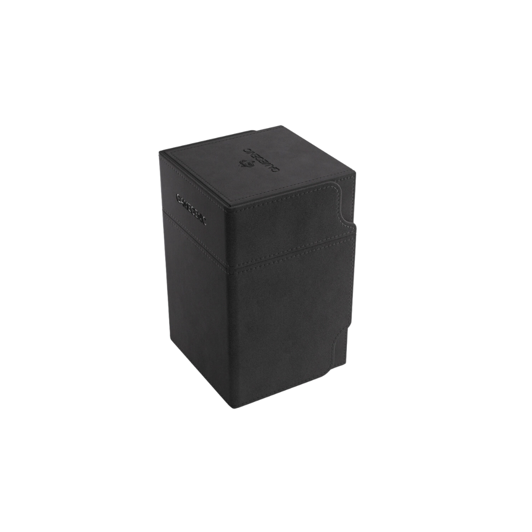 Gamegenic Watchtower Convertible XL - Black deck box with Nexofyber exterior, removable tray, and space for 100+ double-sleeved cards.