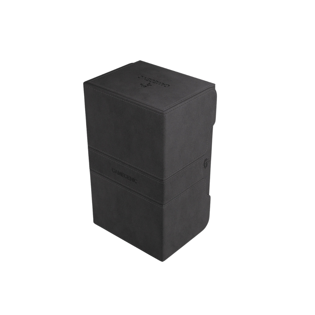 Gamegenic Stronghold Convertible XL - Black deck box with Nexofyber exterior, holding 200+ double-sleeved cards, featuring a secure magnetic closure.