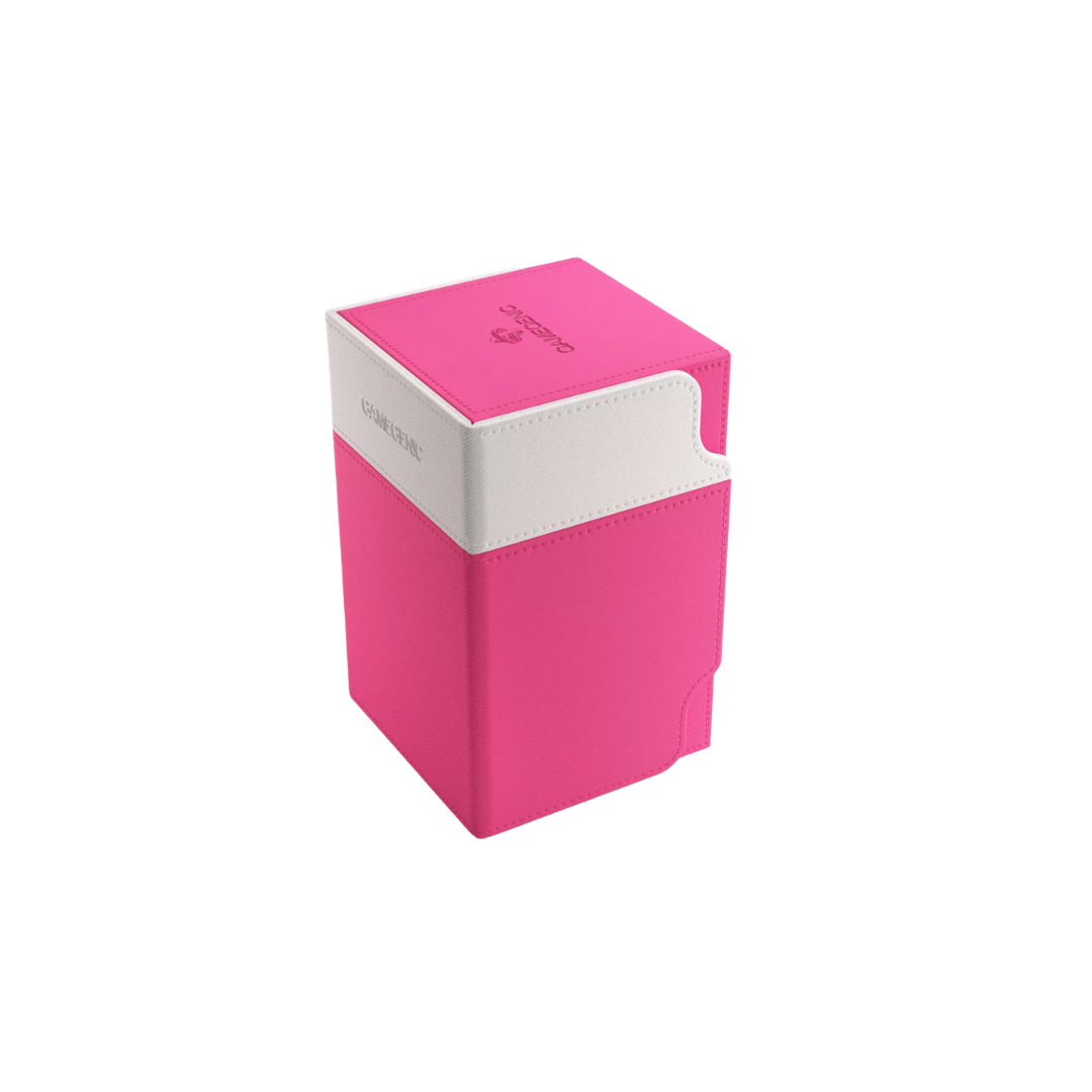 Gamegenic Watchtower Convertible XL Pink deck box, holds 100+ double-sleeved TCG cards, premium storage with accessory drawer, microfiber lining, and magnetic closure.