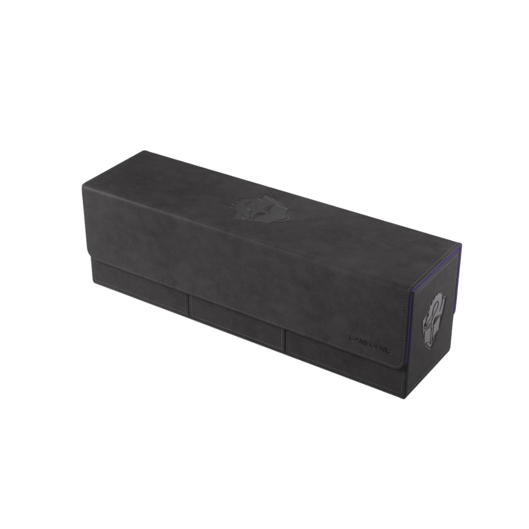 Gamegenic Academic 266+ XL black purple deck box closed with card and accessory storage