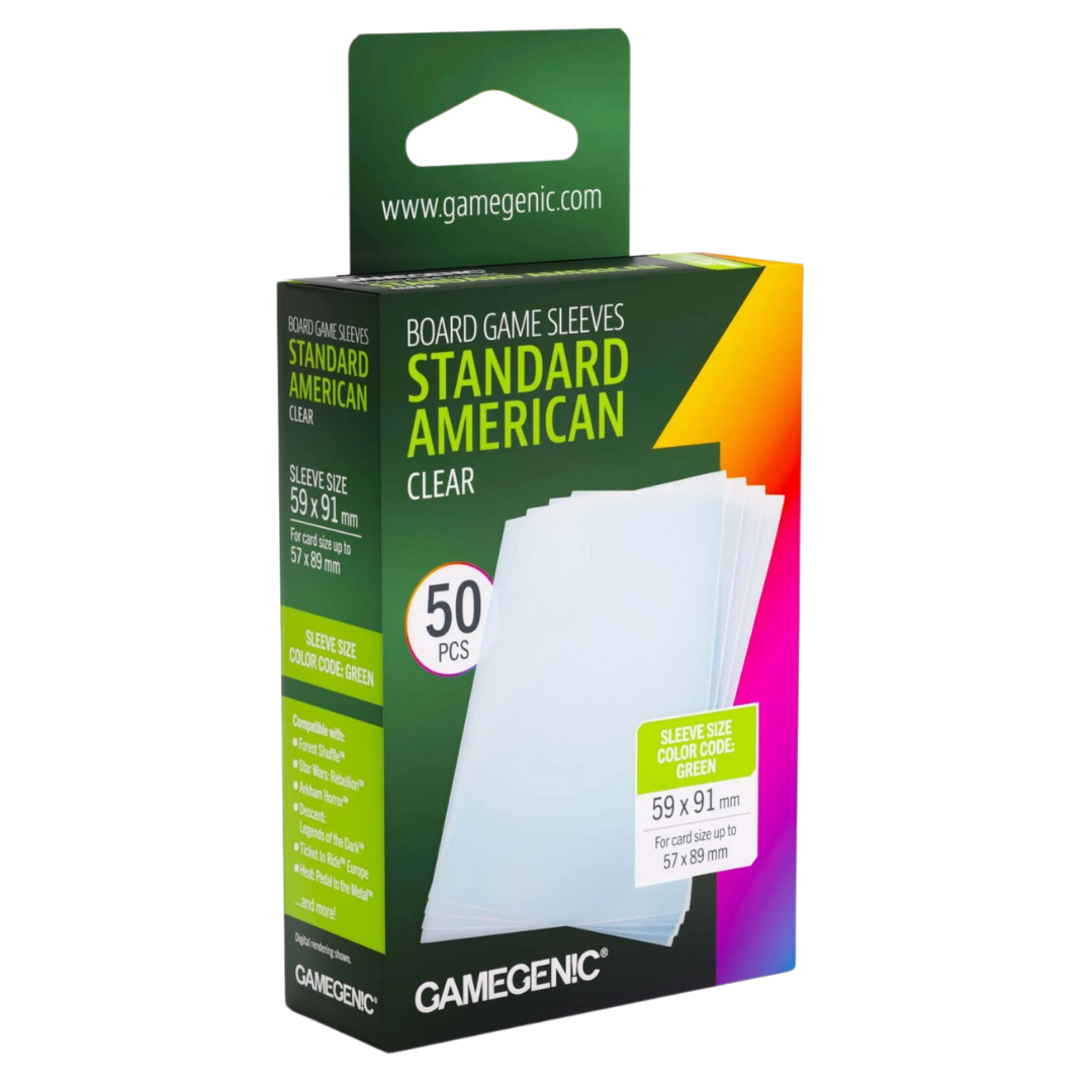 Gamegenic Standard American-Sized Board Game Sleeves 50 pack, 59 x 91 mm clear card sleeves