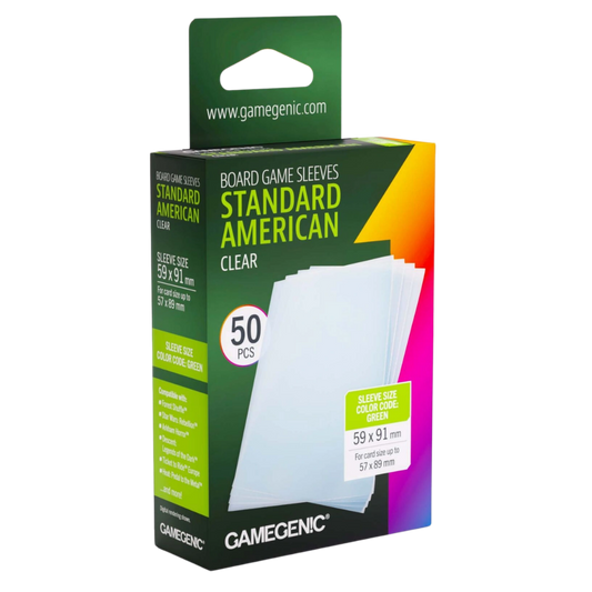Gamegenic Standard American-Sized Board Game Sleeves 50 pack, 59 x 91 mm clear card sleeves