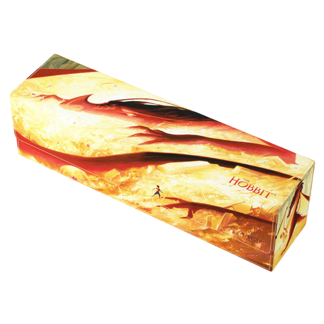 A rectangular product box featuring artwork from The Hobbit, with a fiery red and gold landscape design and the title 'The Hobbit' printed on the side, isolated on a white background.