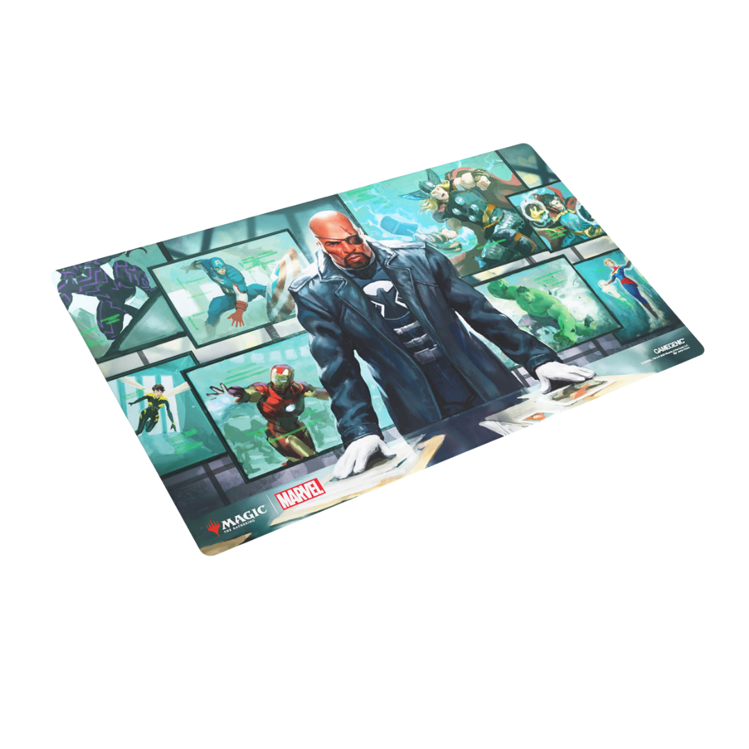 Marvel Super Heroes Director Nick Fury premium trading card game playmat by Gamegenic