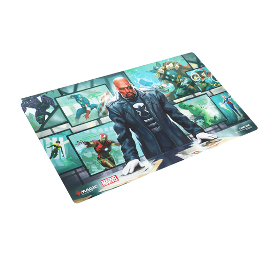 Marvel Super Heroes Director Nick Fury premium trading card game playmat by Gamegenic