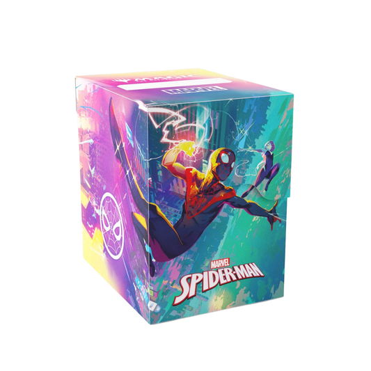 Gamegenic Spider-Man and Spider-Gwen Soft Crate 80+ deck box with integrated token box for standard size TCG cards