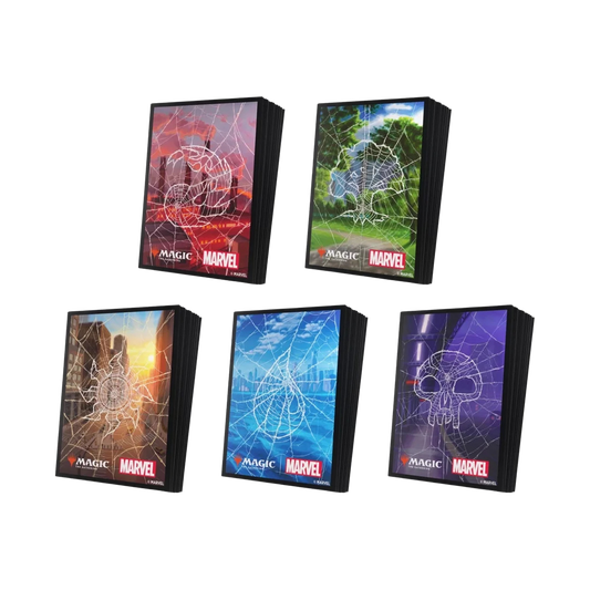 Gamegenic Marvel Spider-Man Lands Sleeve Bundle with Mountain, Forest, Plains, Island, and Swamp artwork